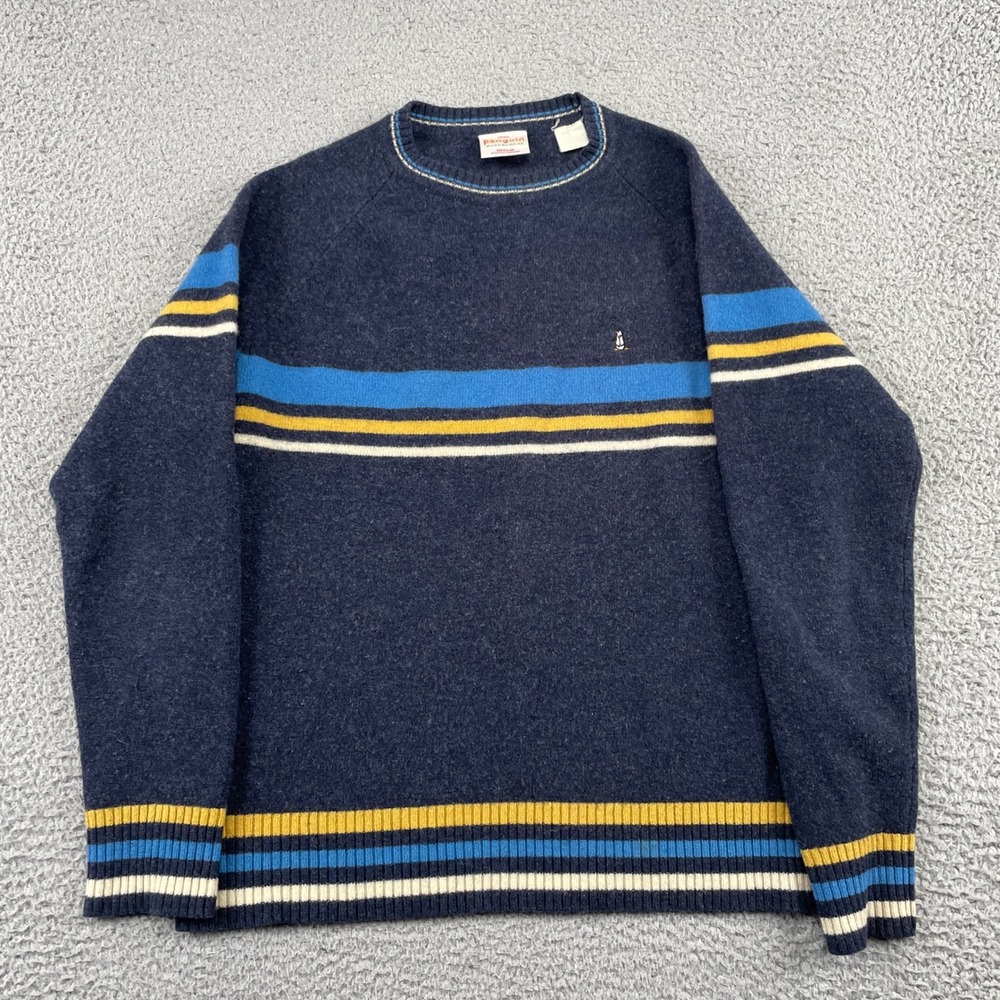 VTG Original Penguin Lambs Wool Sweater Mens Medium Blue Munsingwear Striped